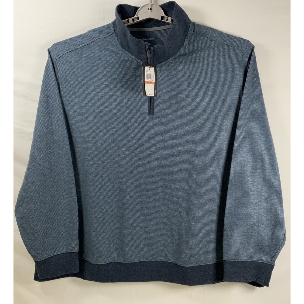 NWT Men's Van Heusen Big Tall Mock Neck Quarter Zip Twill Sweater Polar Blue 3XL